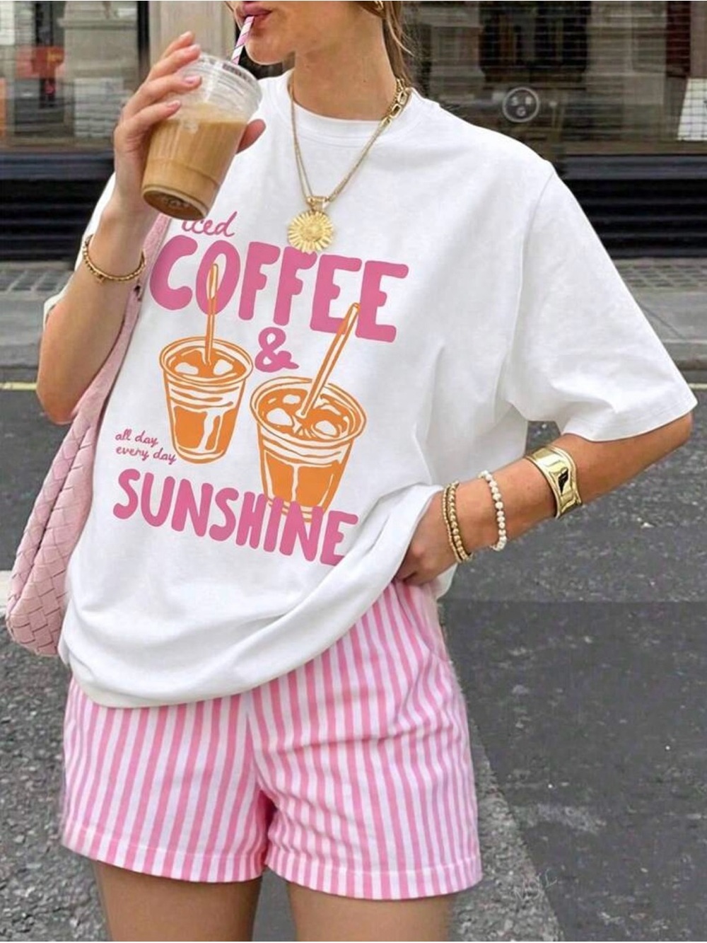 Coffee & Sunshine White Graphic Tee and shorts - Picture 1 of 1
